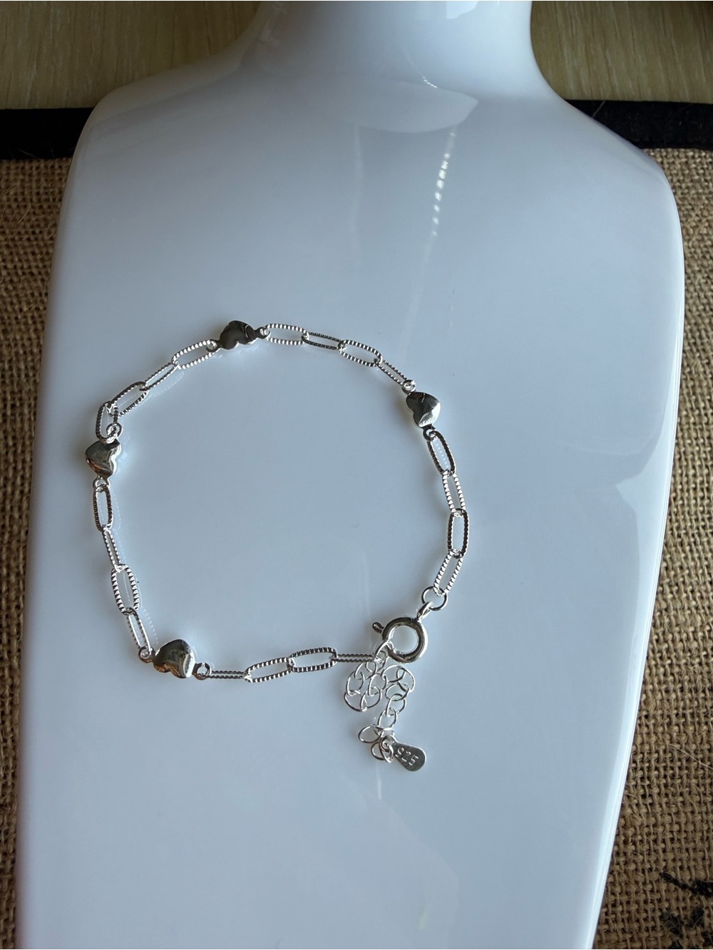 Sterling Silver Heart Link Bracelet - Silver